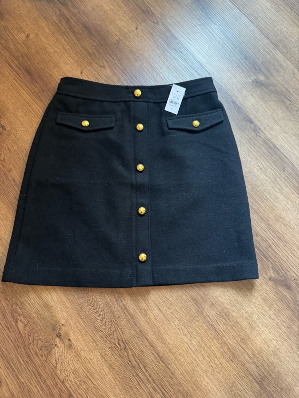 LOFT Black Mini Skirt with Gold Button Detail